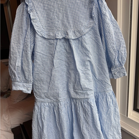 Sandy Liang Petite Light Blue Gingham Ruffle Collar Mini Doll Style Dress - Picture 4 of 4